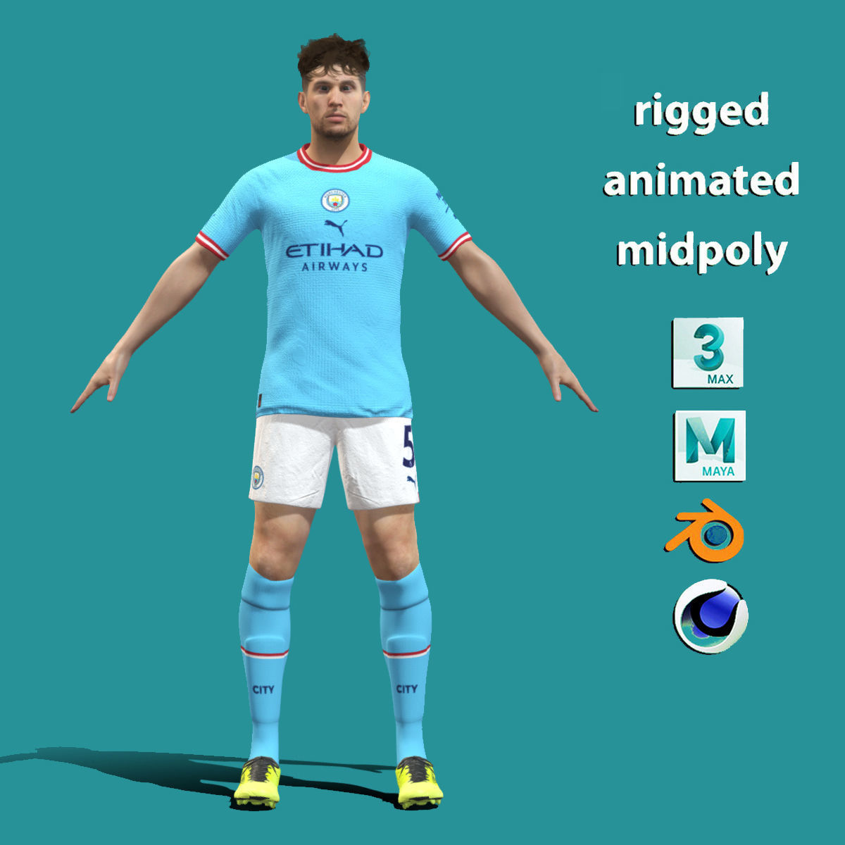 T-Pose Rigged John Stones Manchester City 3D model_2