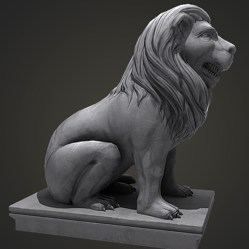 Lion Sitting Statue Low-poly 3D model_3