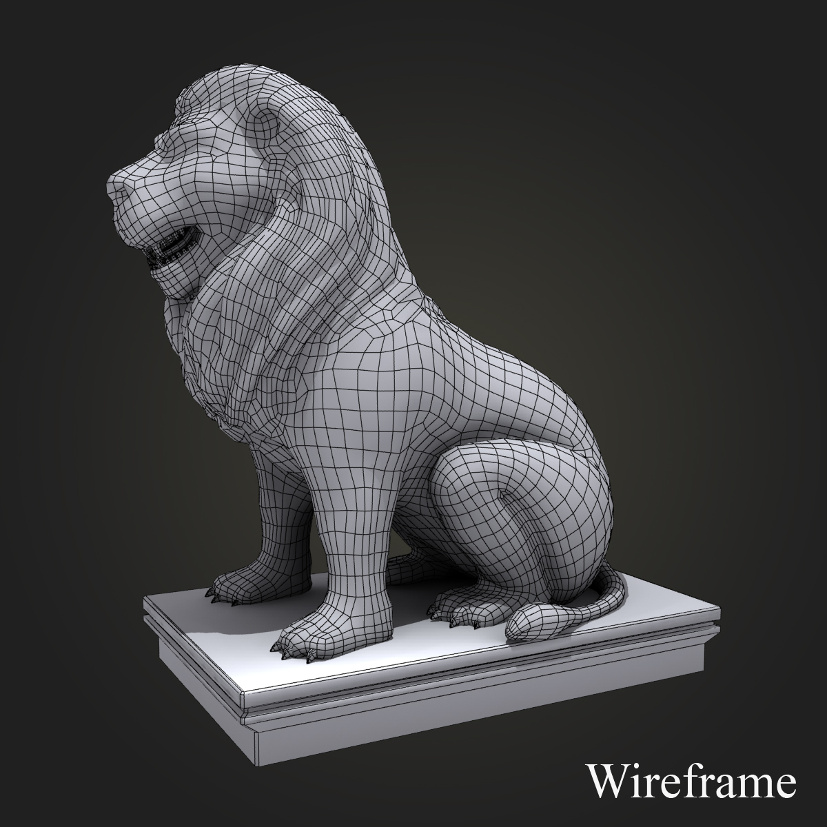 Lion Sitting Statue Low-poly 3D model_6