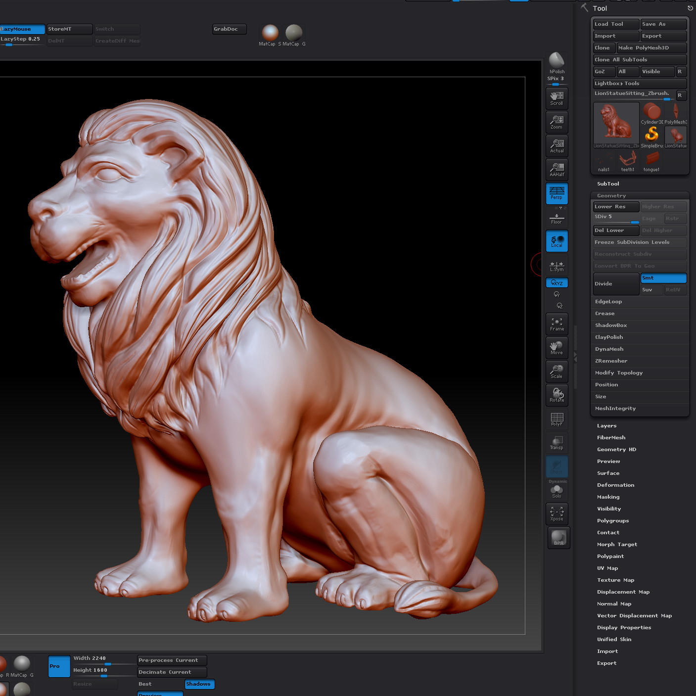 Lion Sitting Statue Low-poly 3D model_7