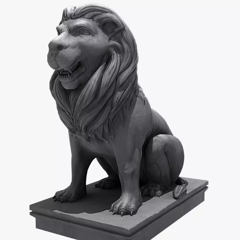 Lion Sitting Statue Low-poly 3D model_0