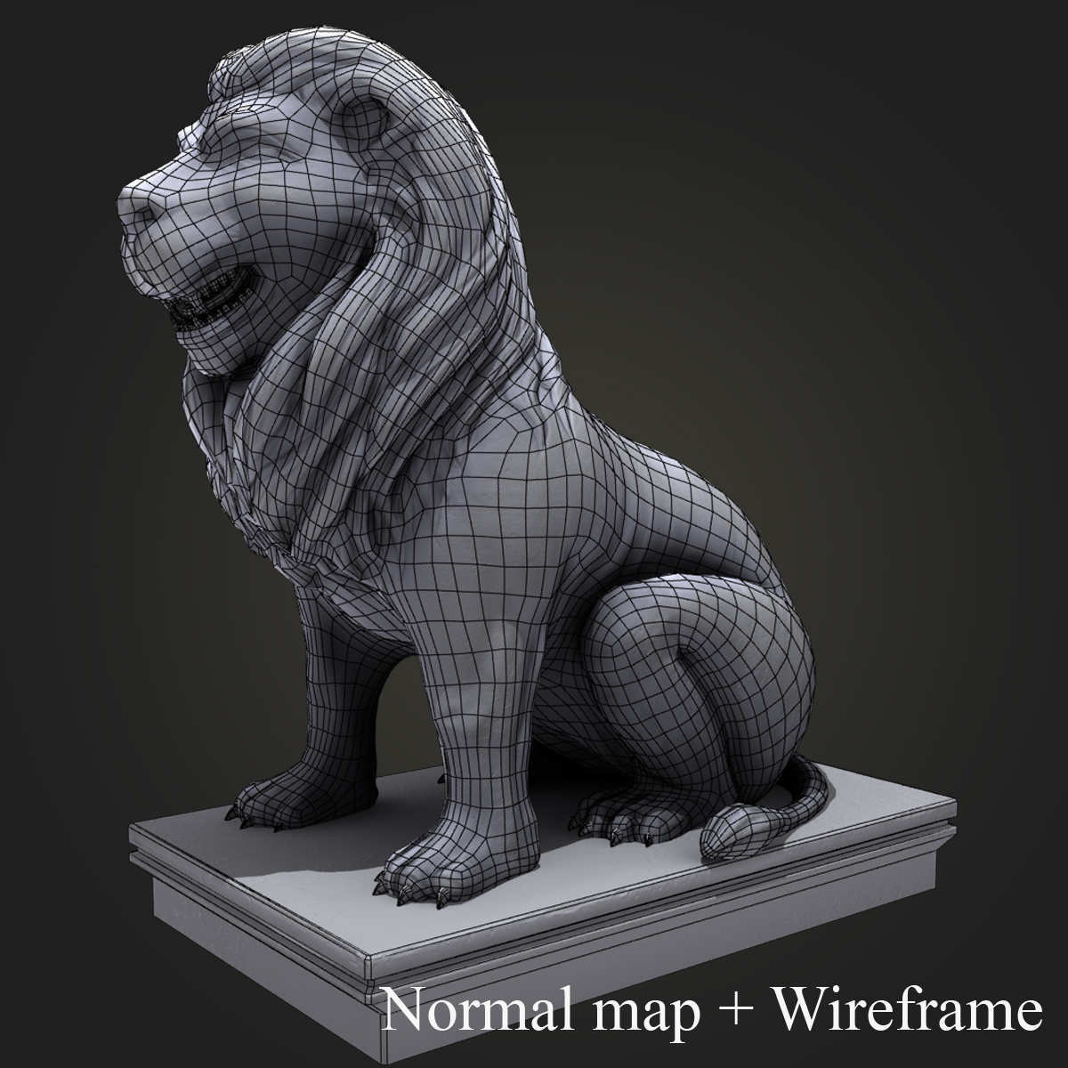 Lion Sitting Statue Low-poly 3D model_4