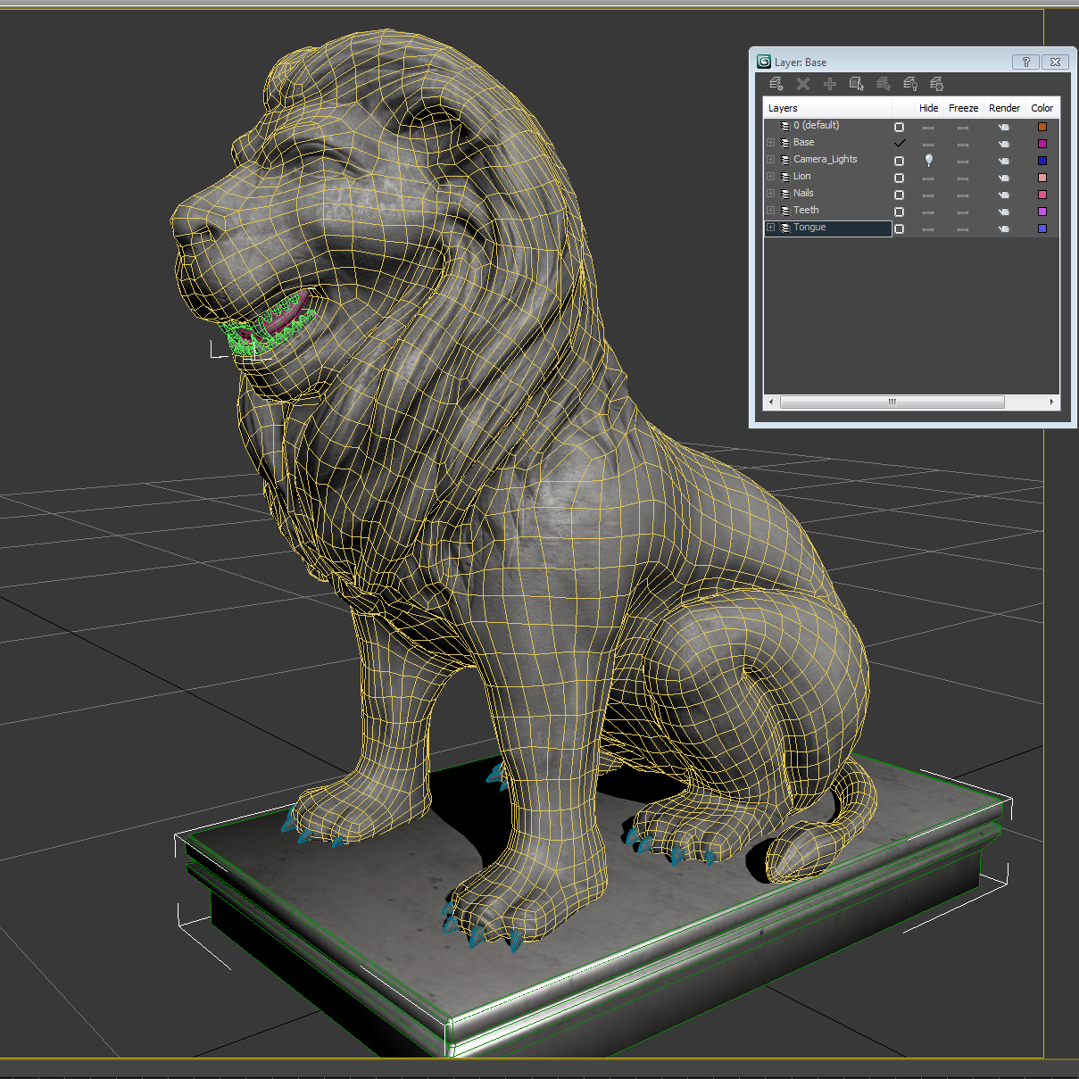 Lion Sitting Statue Low-poly 3D model_9