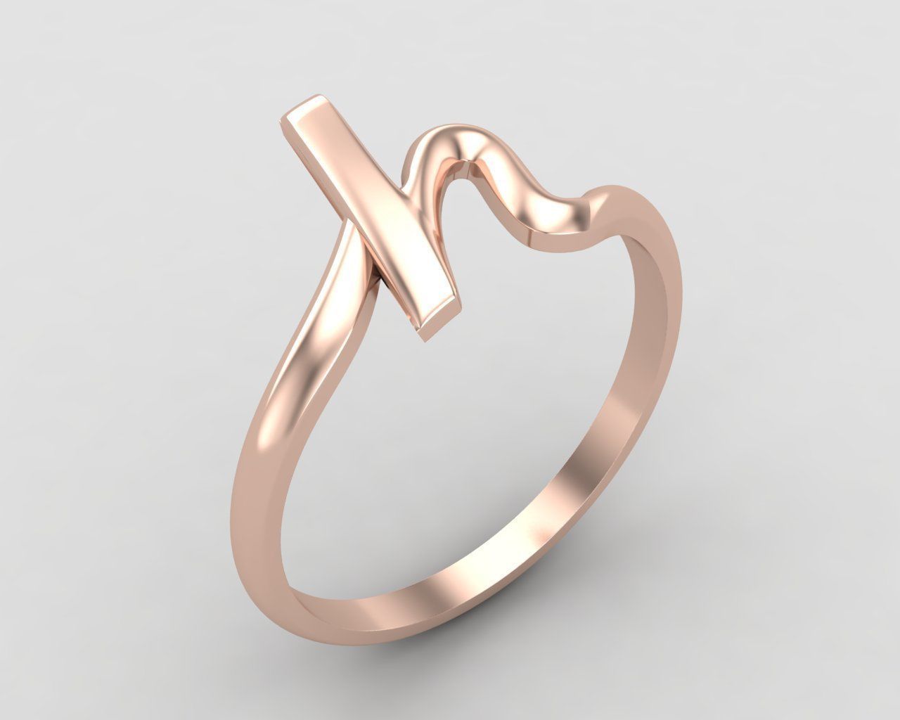 alphabet minimal H ring 81-MW 3D print model_3