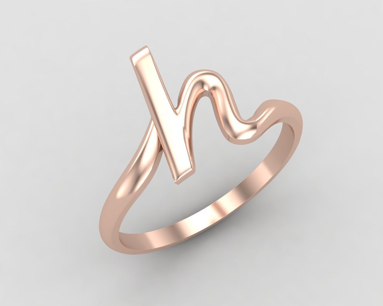 alphabet minimal H ring 81-MW 3D print model_4