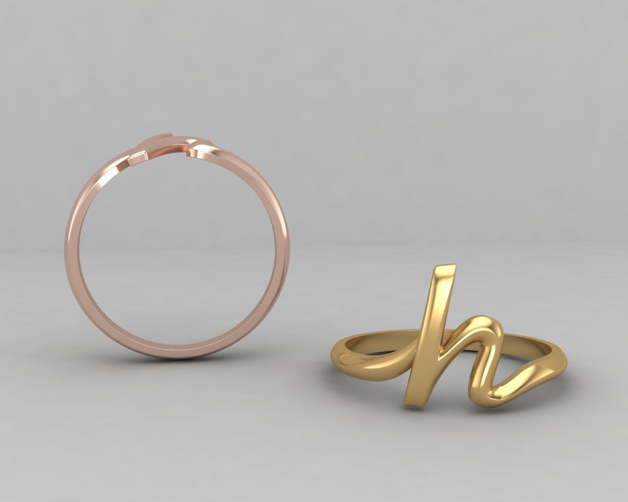 alphabet minimal H ring 81-MW 3D print model_1