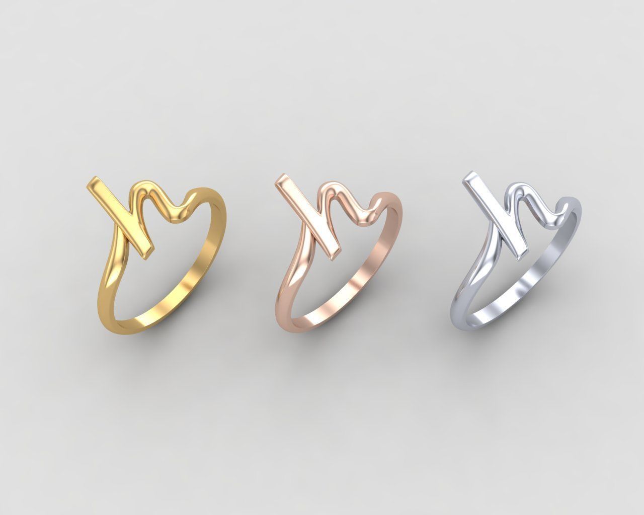 alphabet minimal H ring 81-MW 3D print model_7