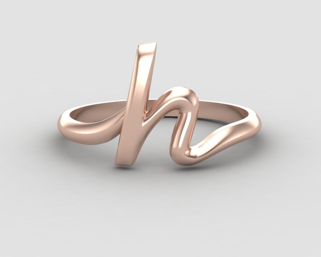 alphabet minimal H ring 81-MW 3D print model_5
