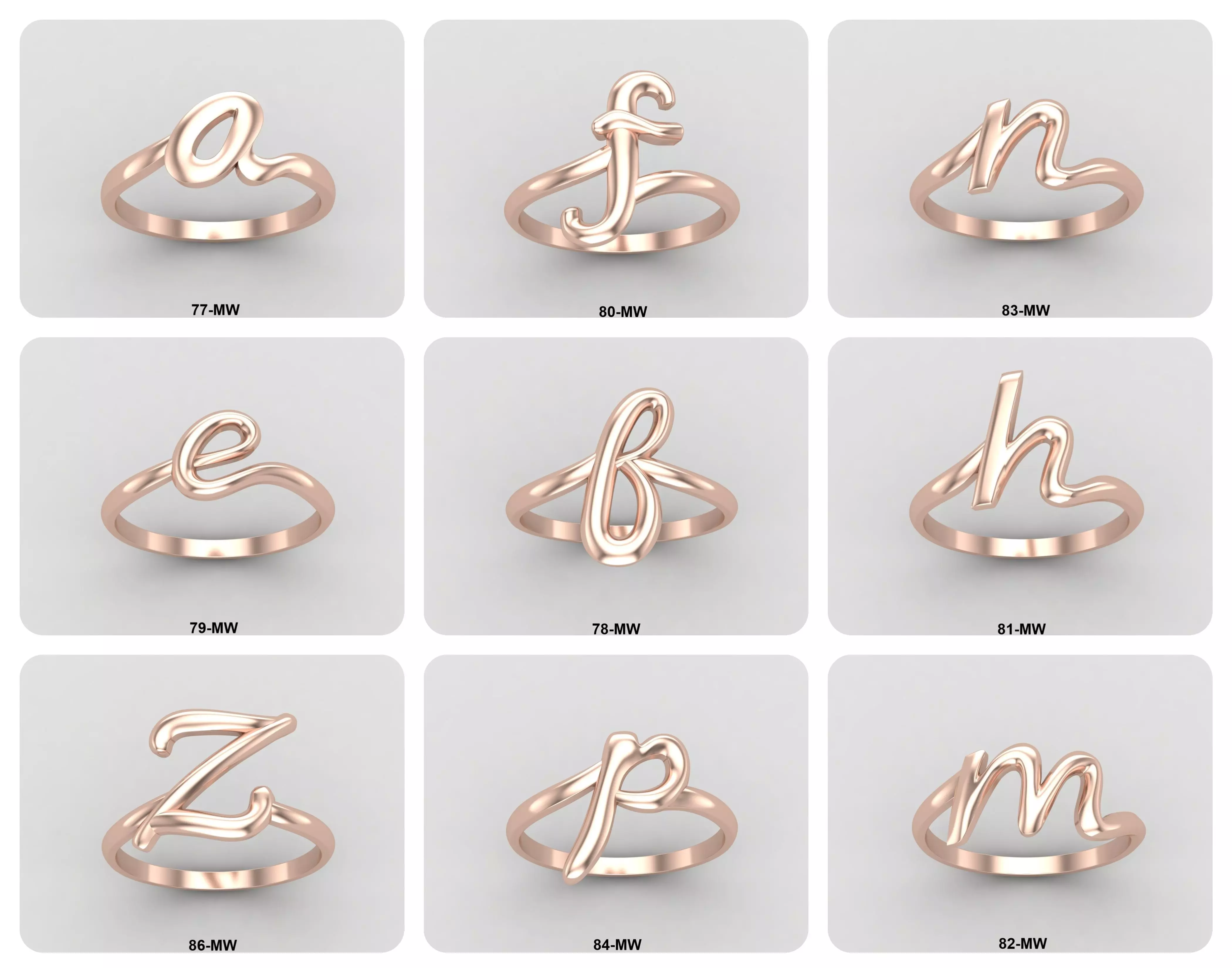 Alphabet minimal rings 3D Model Collection_0