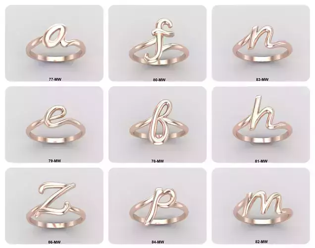 Alphabet minimal rings 3D Model Collection