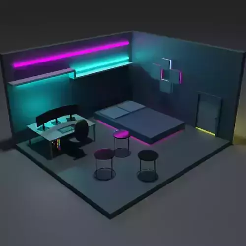 Isometric room in blender 3D Low-poly 3D model