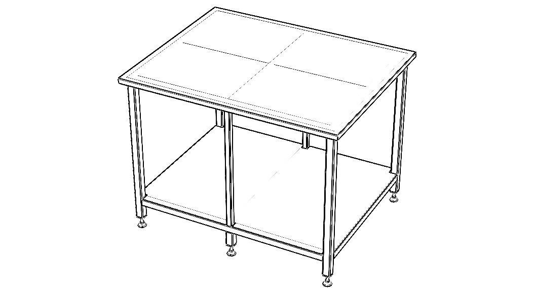 Custom Steel Table With Undershelf 3D model_2