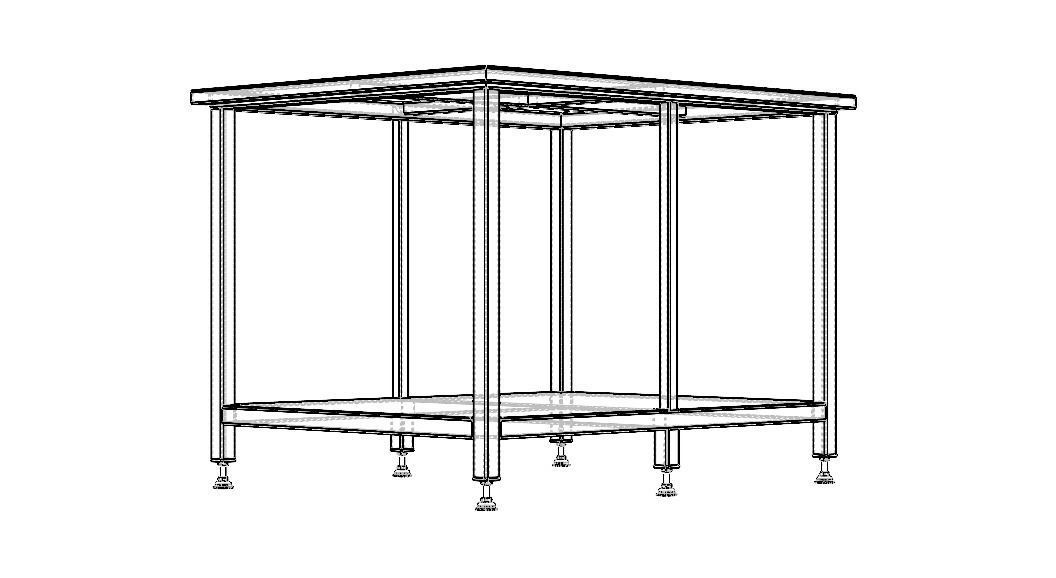 Custom Steel Table With Undershelf 3D model_27