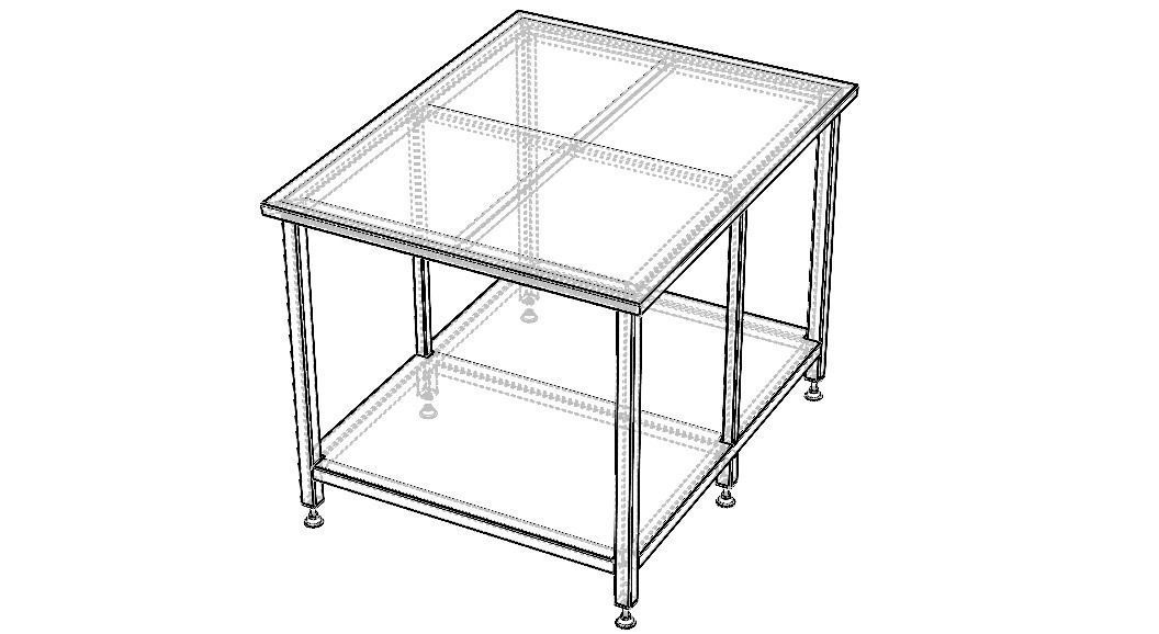 Custom Steel Table With Undershelf 3D model_35