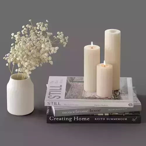 Decor Gypsophila candles and books Set 44