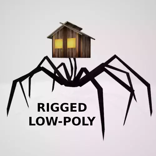 Spider House Head 3D Low-Poly Model Rigged Low-poly 3D model