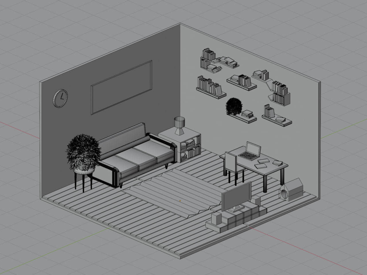 pink room Low-poly 3D model_1