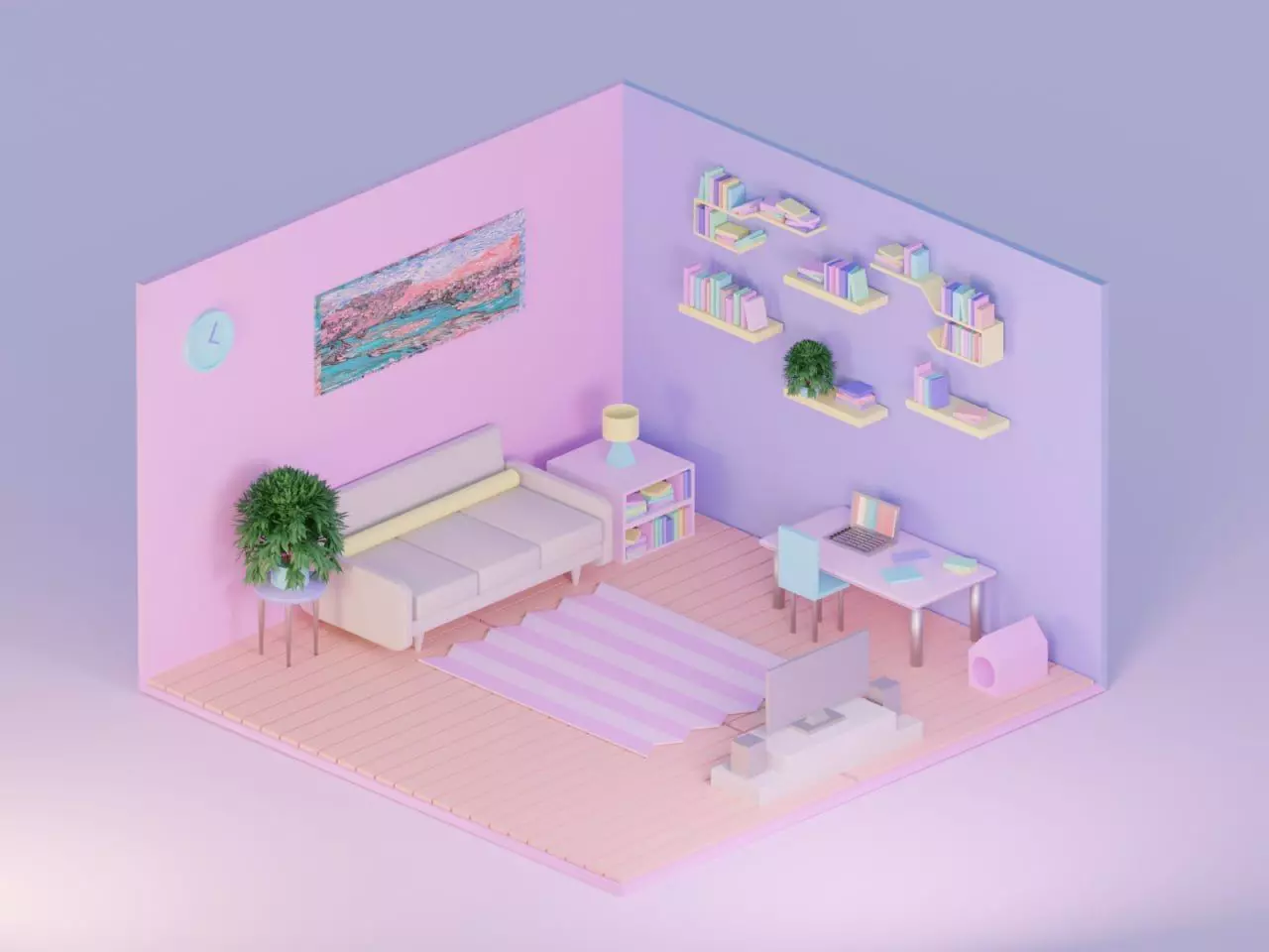 pink room Low-poly 3D model_0