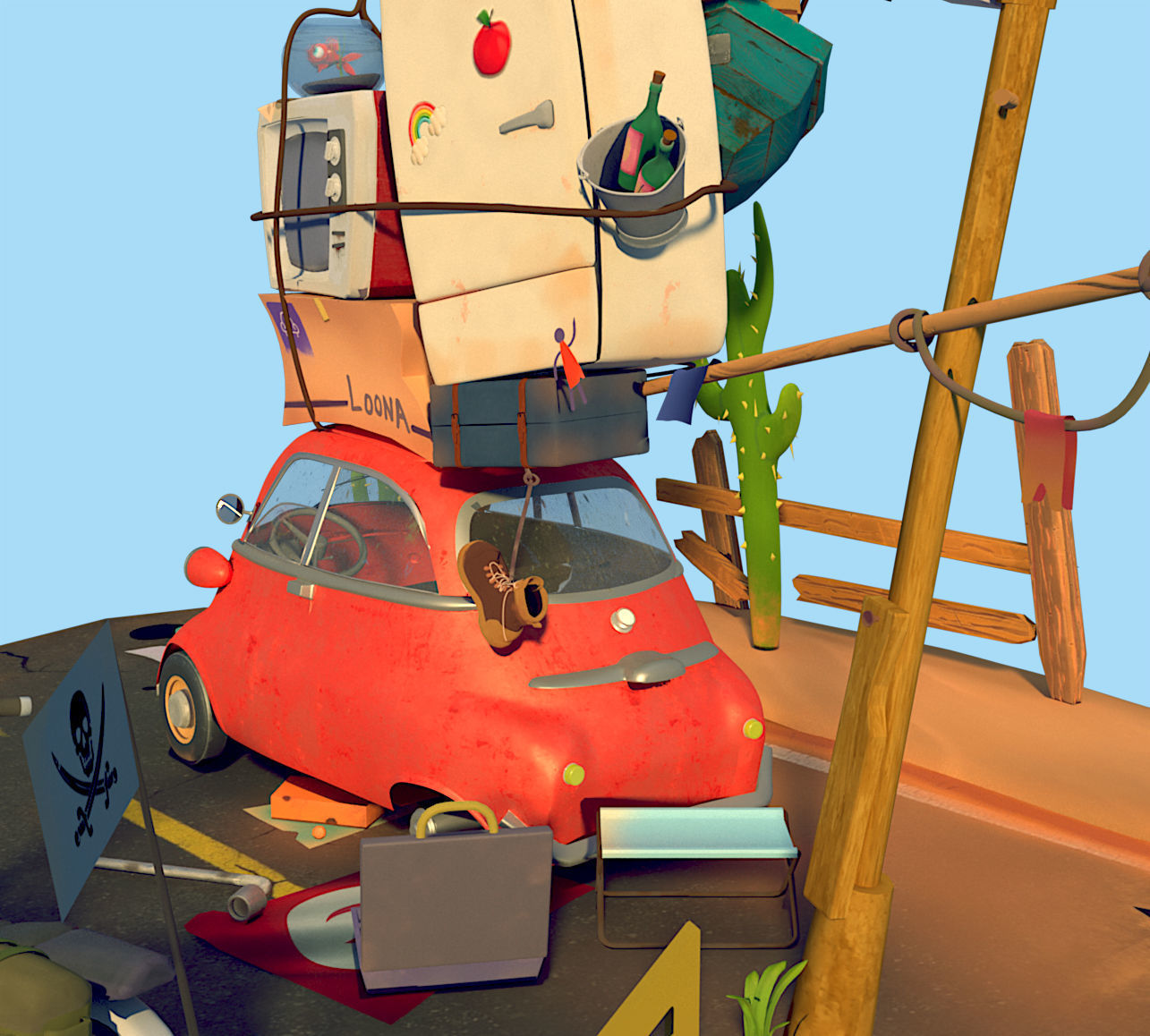 Stylized broken-down car Low-poly 3D model_3