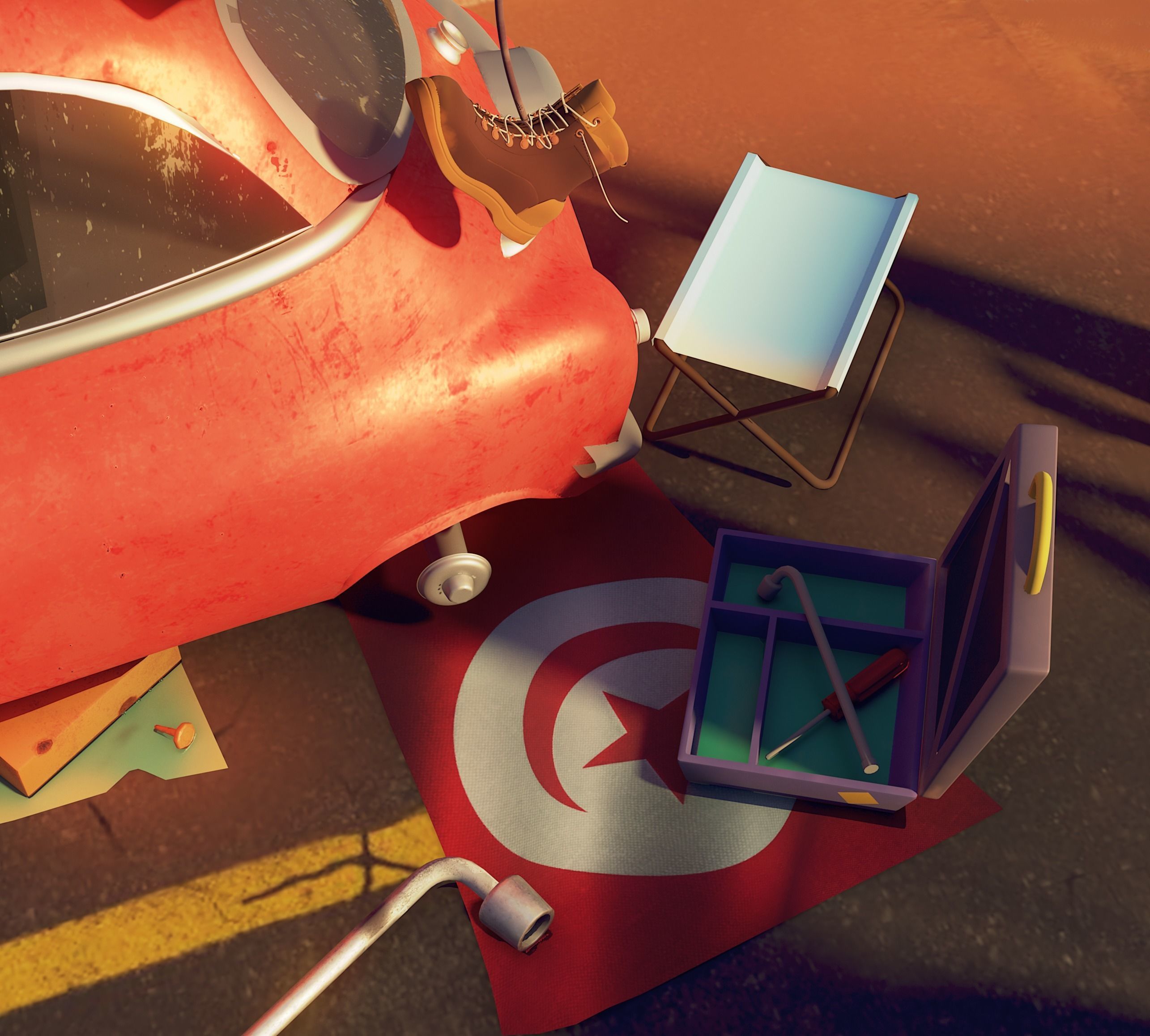 Stylized broken-down car Low-poly 3D model_4