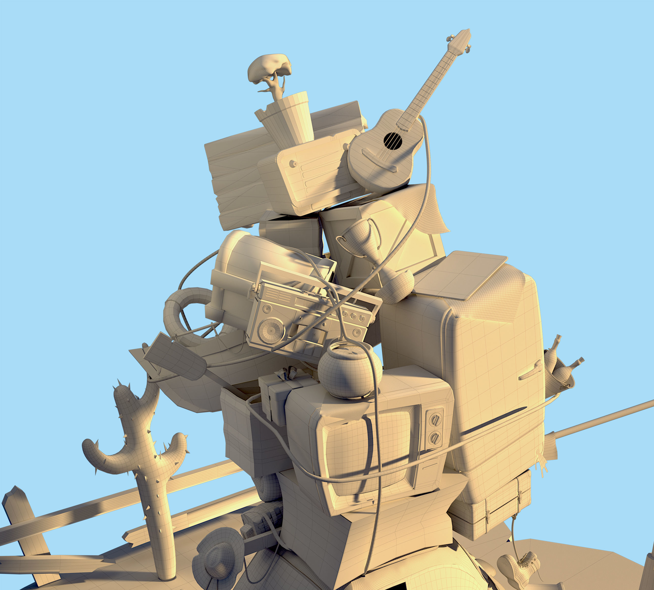 Stylized broken-down car Low-poly 3D model_7