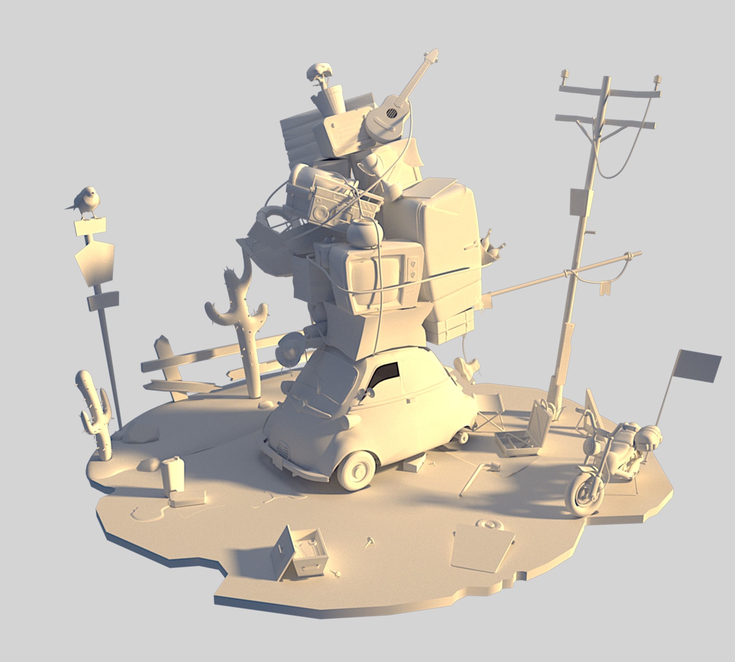 Stylized broken-down car Low-poly 3D model_8