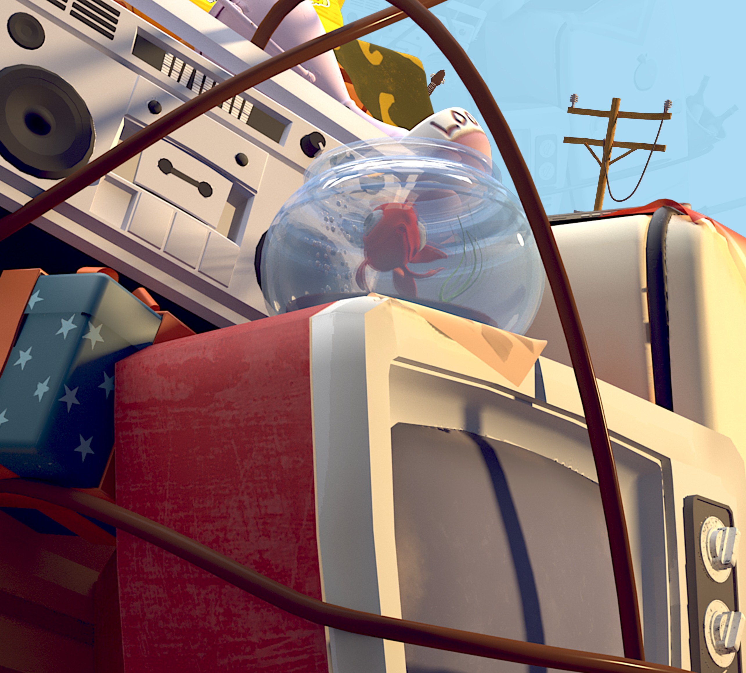 Stylized broken-down car Low-poly 3D model_5