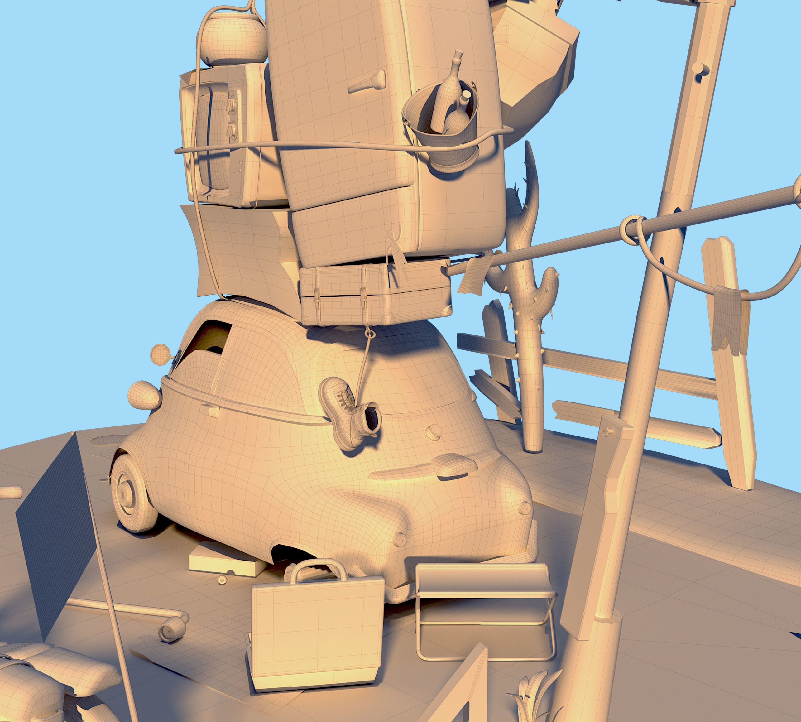 Stylized broken-down car Low-poly 3D model_6