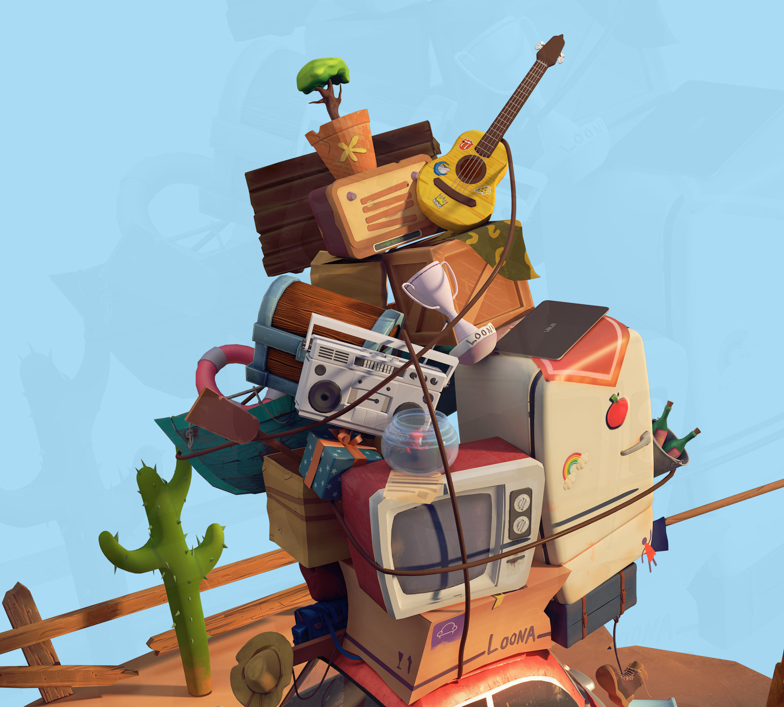 Stylized broken-down car Low-poly 3D model_2