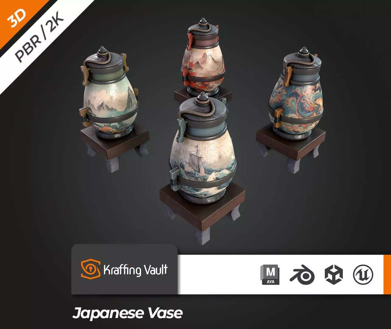 Japanese Pots V1 Low-poly 3D model