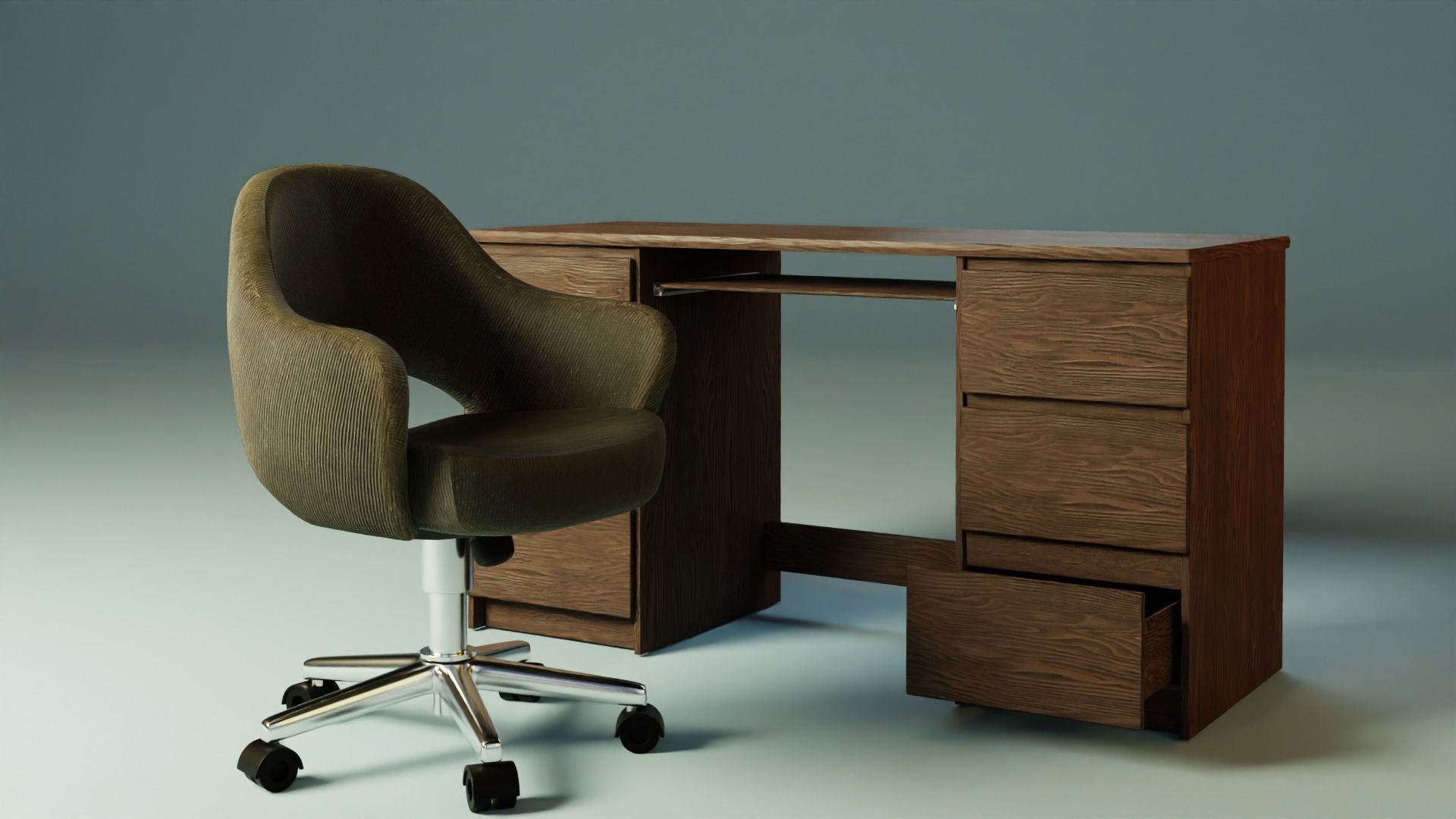 Dark Brown Desk 3D model_2