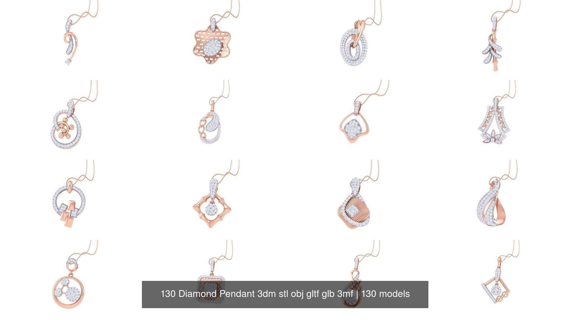 130 Diamond Pendant 3dm stl obj gltf glb 3mf 3D Model Collection_4