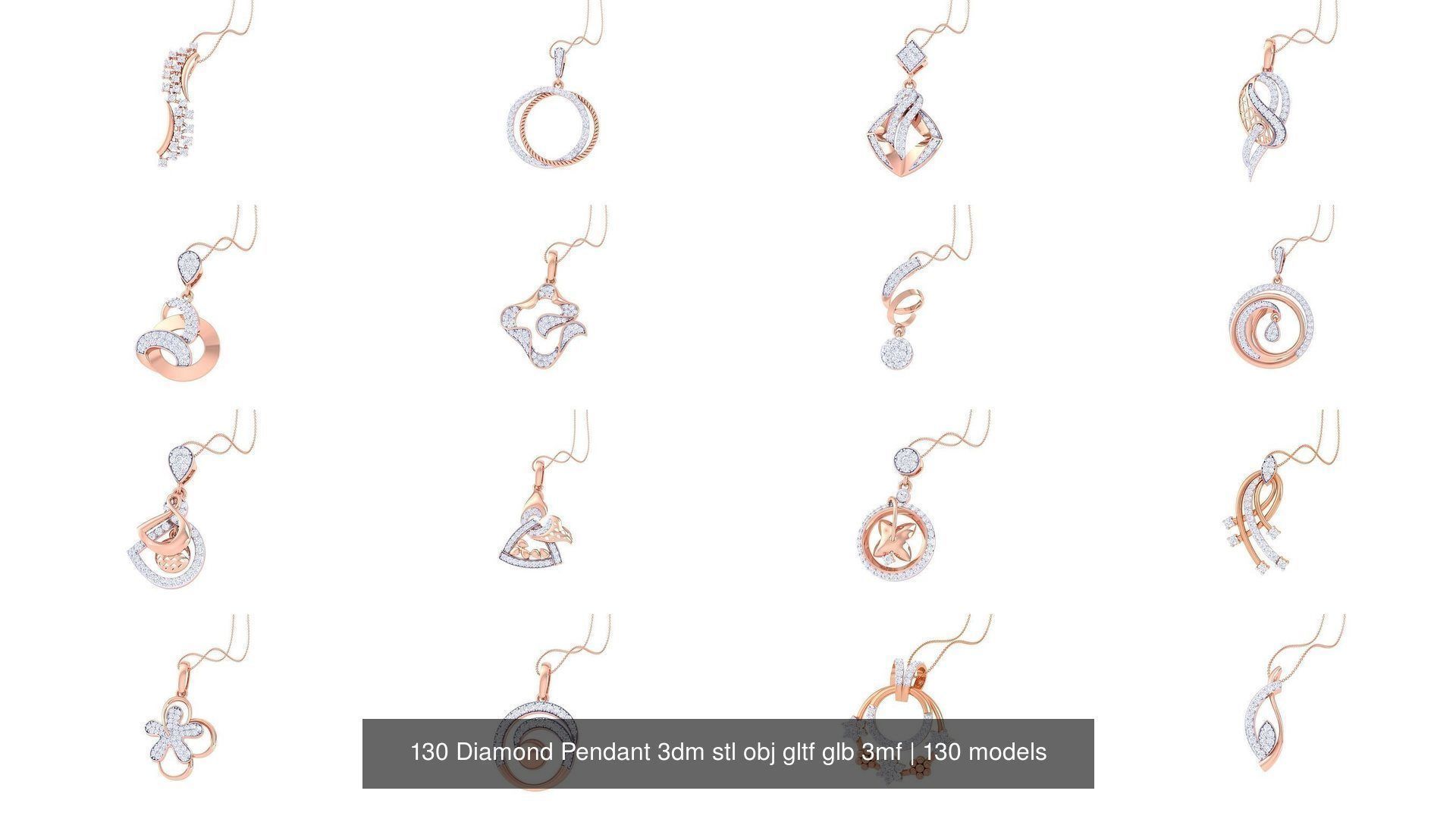 130 Diamond Pendant 3dm stl obj gltf glb 3mf 3D Model Collection_10