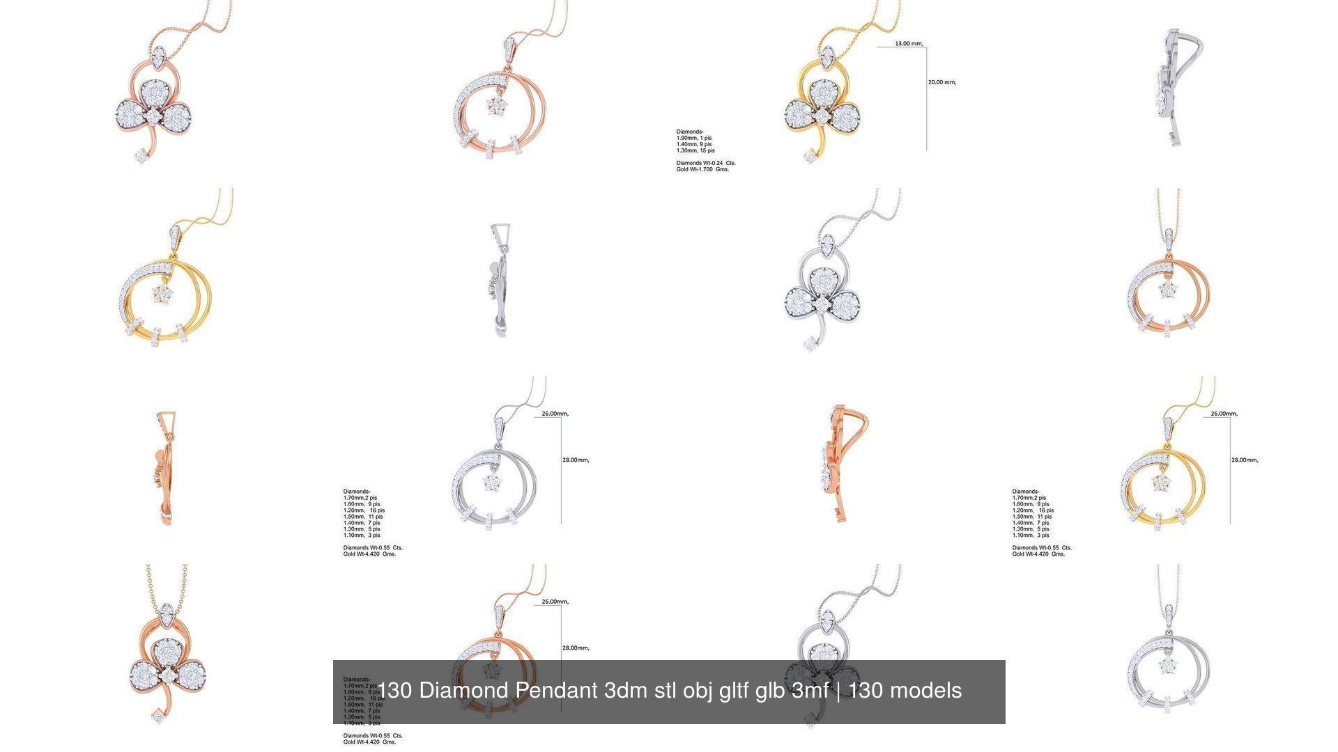 130 Diamond Pendant 3dm stl obj gltf glb 3mf 3D Model Collection_16