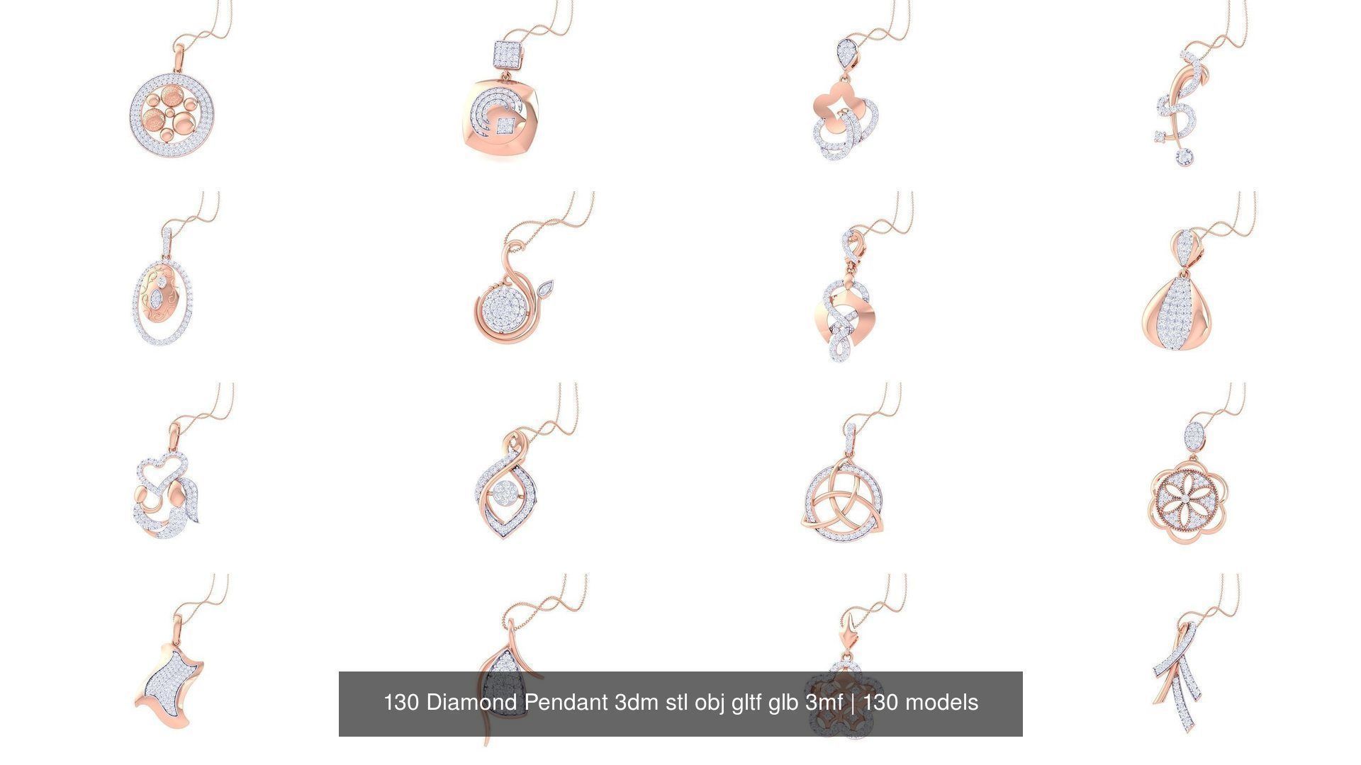 130 Diamond Pendant 3dm stl obj gltf glb 3mf 3D Model Collection_8