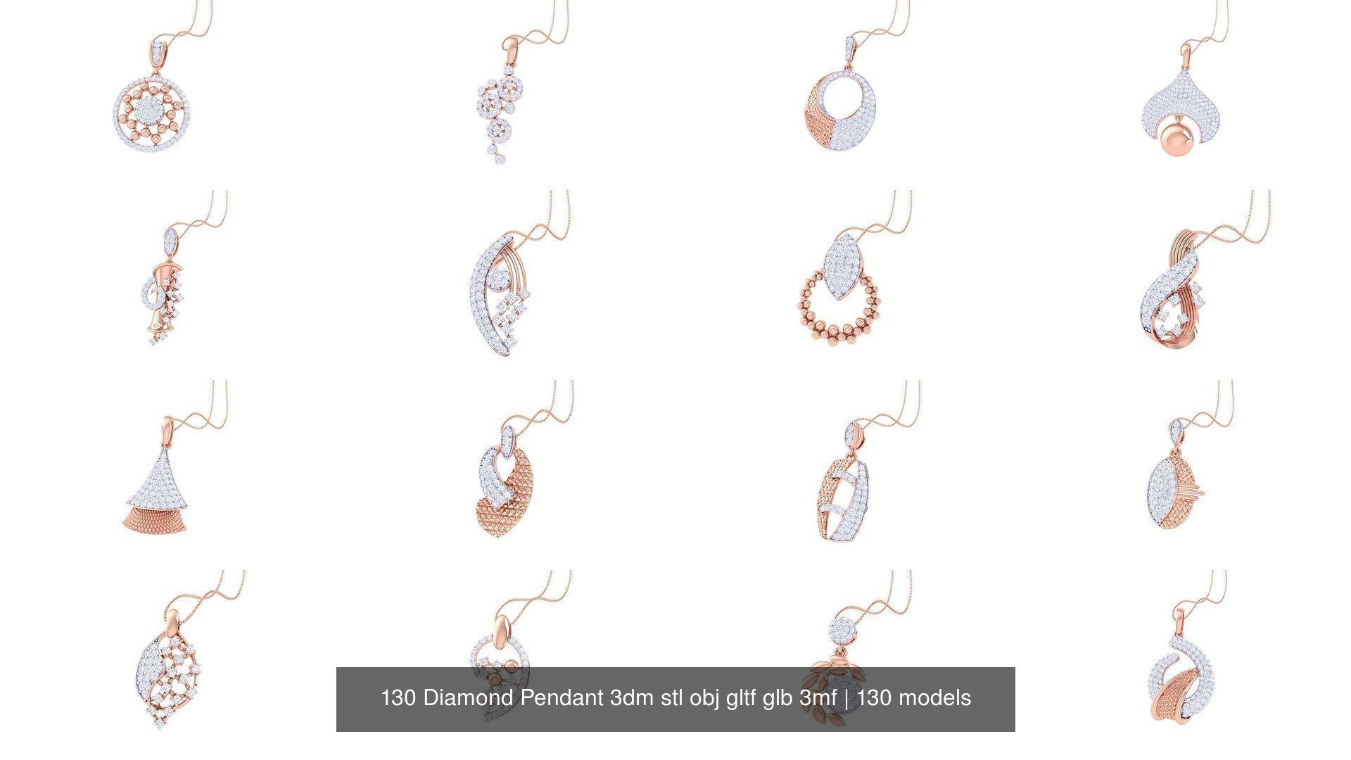 130 Diamond Pendant 3dm stl obj gltf glb 3mf 3D Model Collection_2