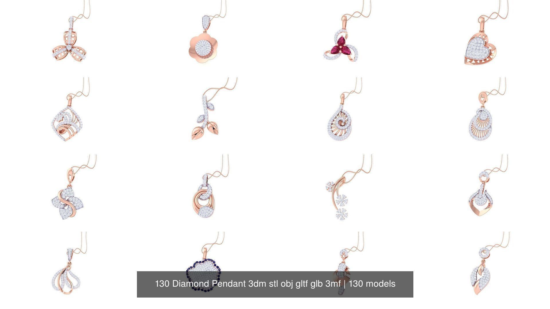 130 Diamond Pendant 3dm stl obj gltf glb 3mf 3D Model Collection_12
