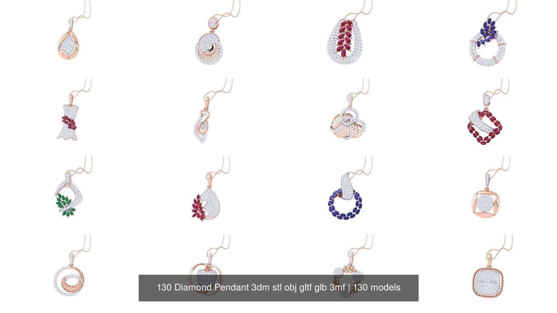 130 Diamond Pendant 3dm stl obj gltf glb 3mf 3D Model Collection_14