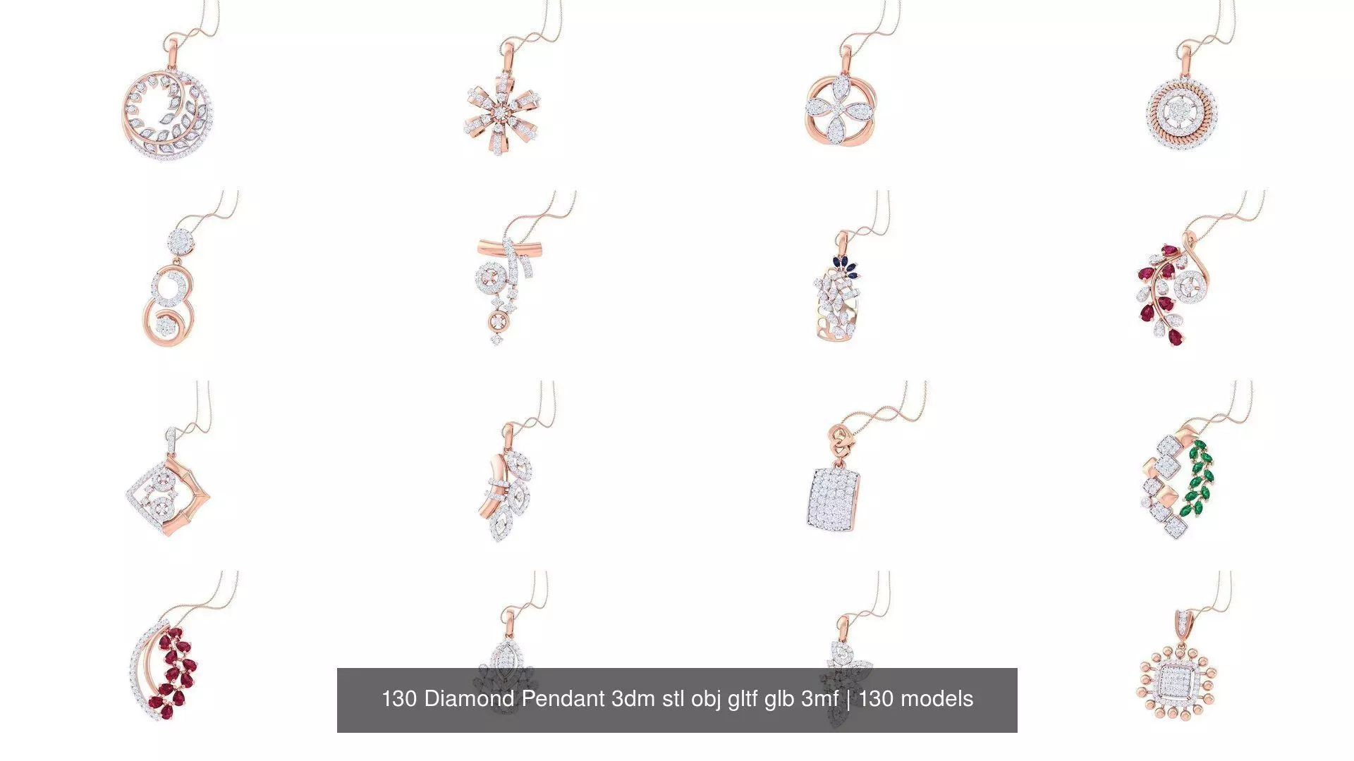 130 Diamond Pendant 3dm stl obj gltf glb 3mf 3D Model Collection_0