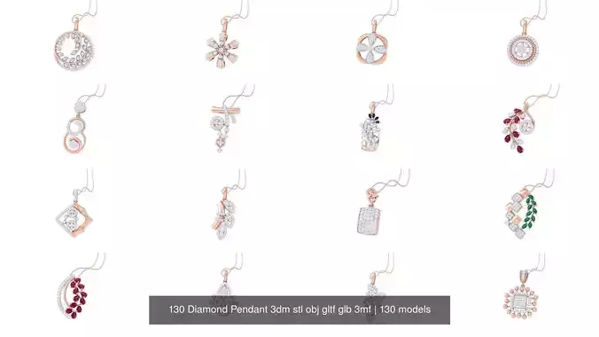 130 Diamond Pendant 3dm stl obj gltf glb 3mf 3D Model Collection