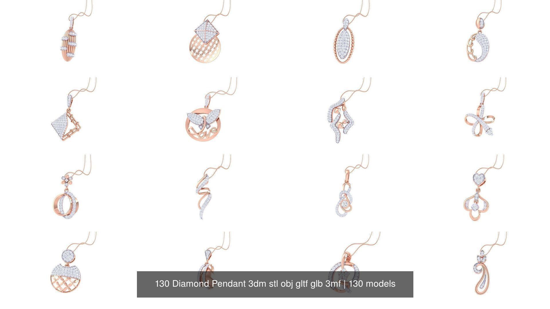 130 Diamond Pendant 3dm stl obj gltf glb 3mf 3D Model Collection_6