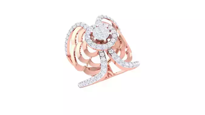 Wire High Jewelry Diamond Cocktail Ring 3dm stl obj mtl glb 