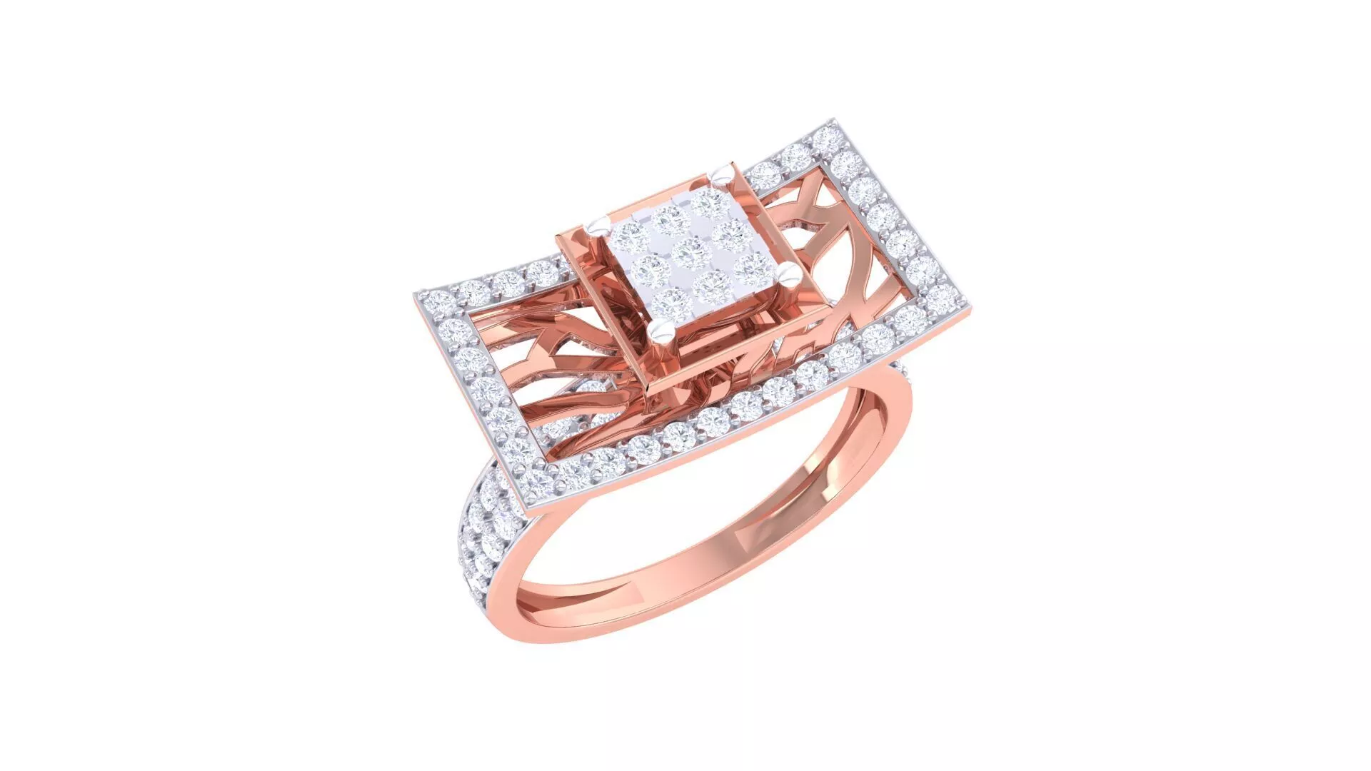 Mesh line High Jewelry Diamond Cocktail Ring 3dm stl obj mtl 3D print model
