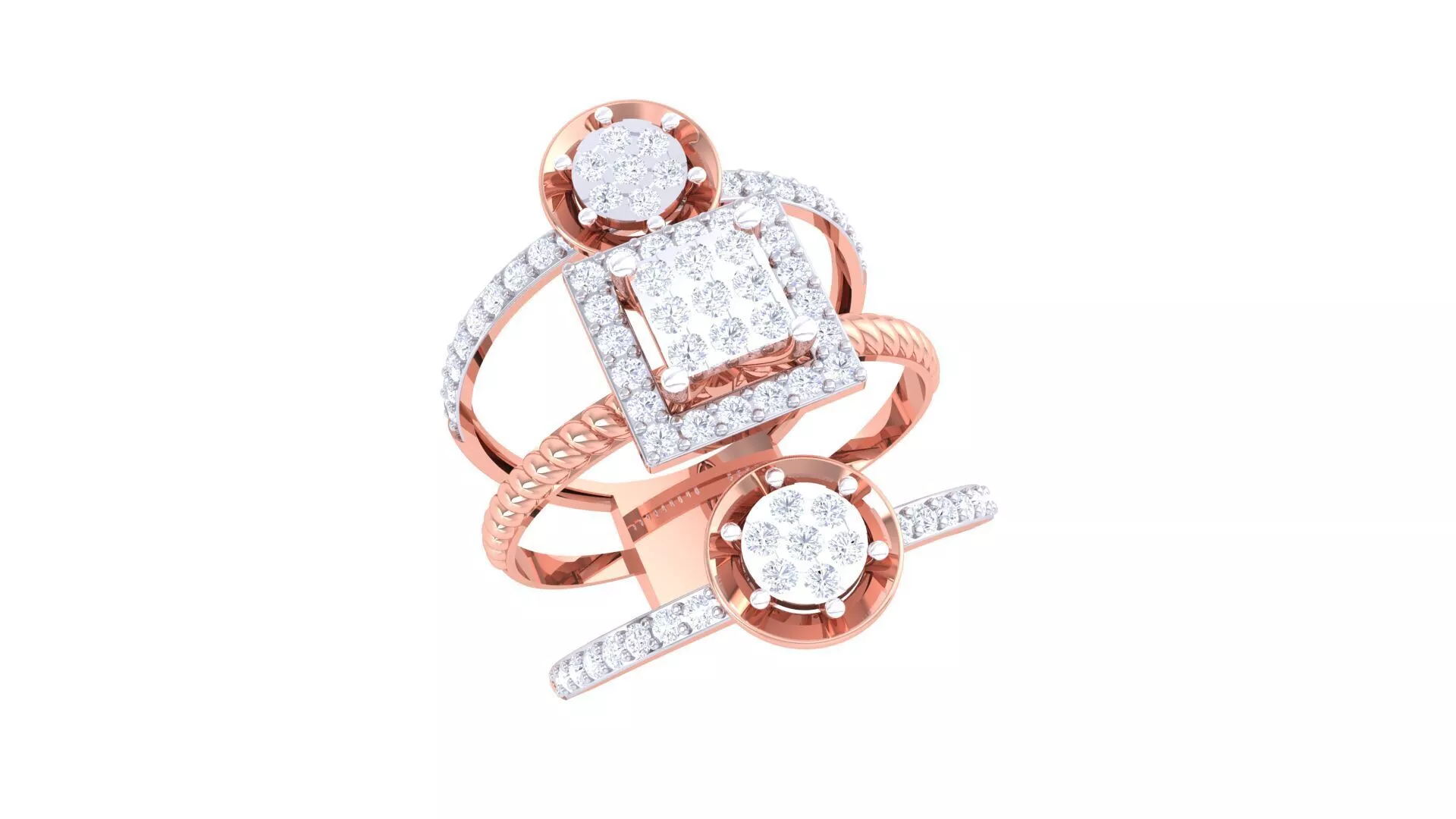 Flower High Jewelry Diamond Cocktail Ring 3dm stl obj mtl glb 3D print model
