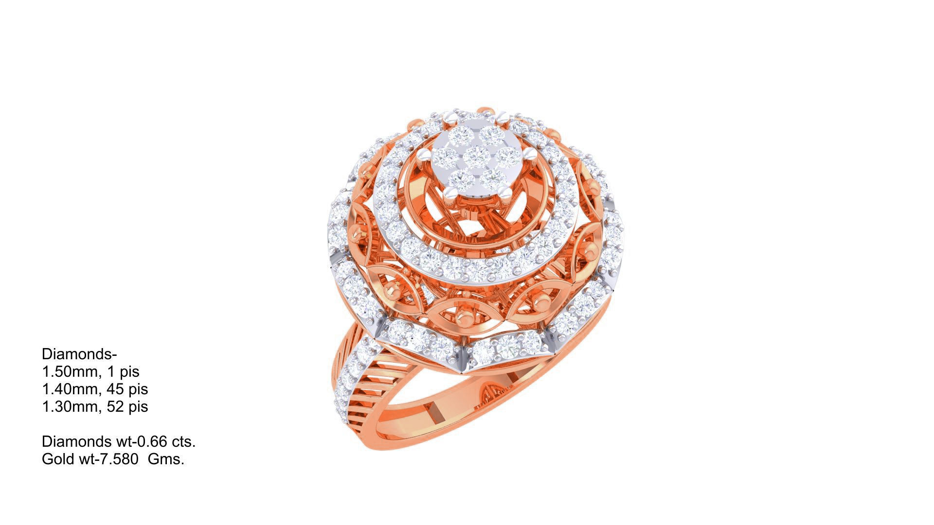 Flower High Jewelry Diamond Cocktail Ring 3dm stl obj mtl glb  3D print model_4