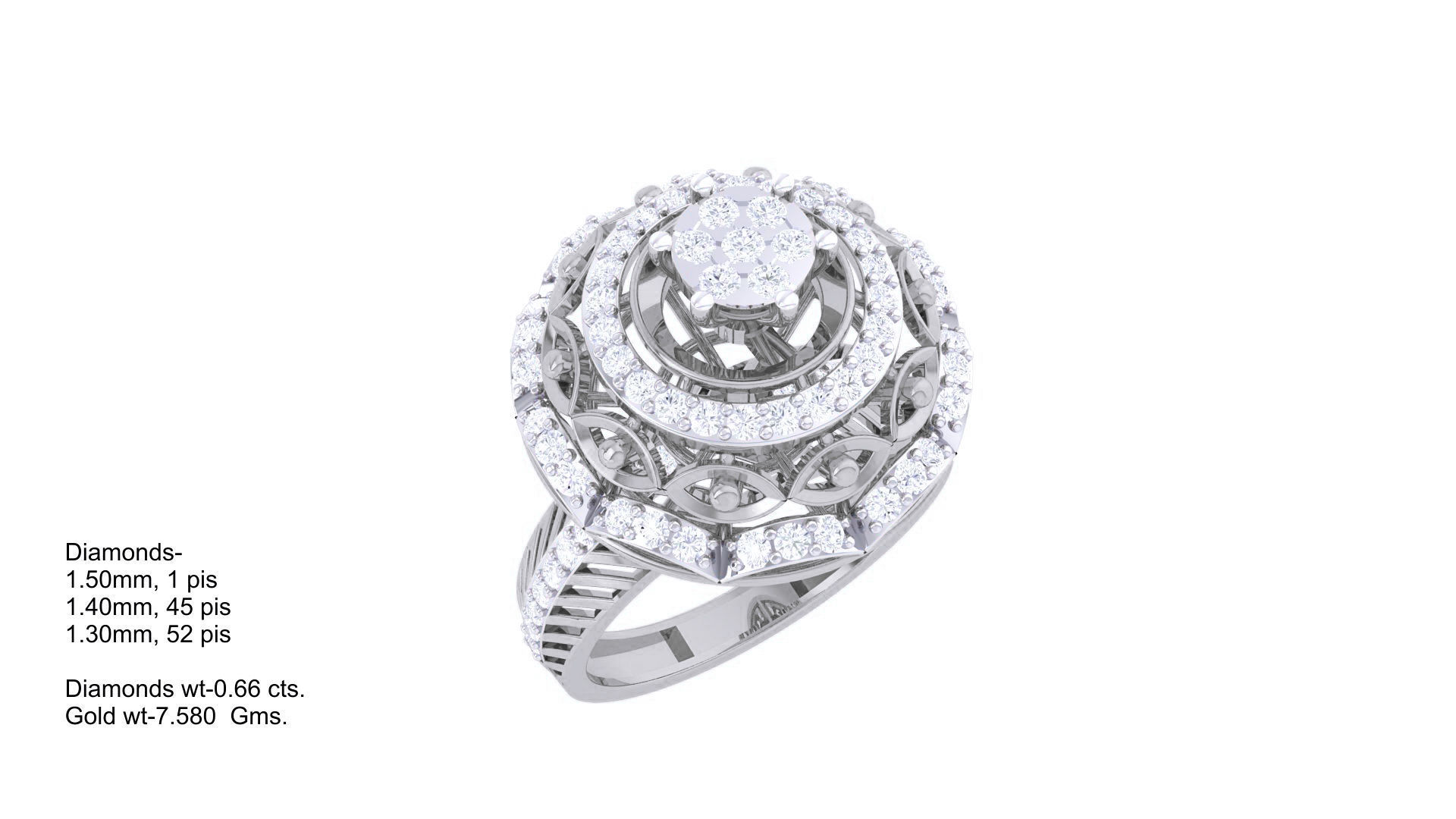 Flower High Jewelry Diamond Cocktail Ring 3dm stl obj mtl glb  3D print model_5