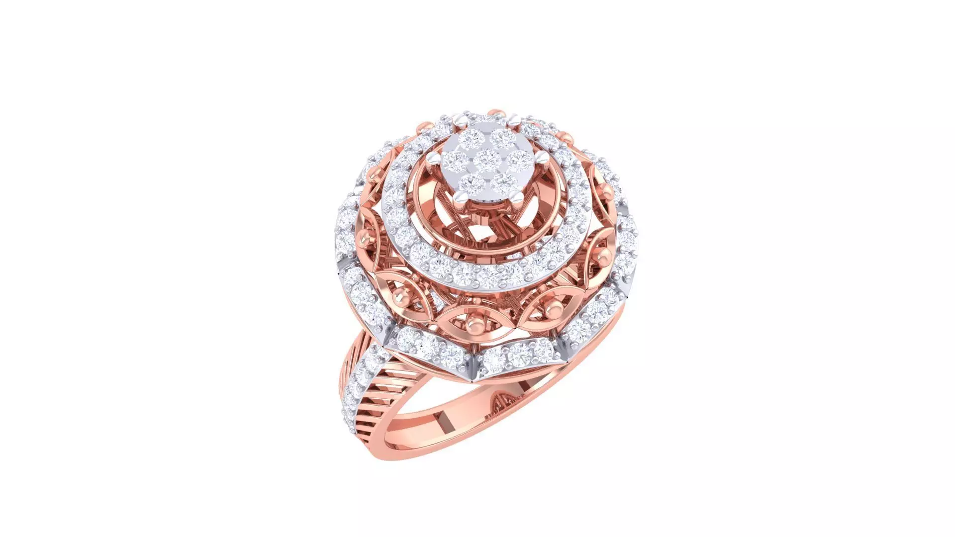 Flower High Jewelry Diamond Cocktail Ring 3dm stl obj mtl glb  3D print model_0