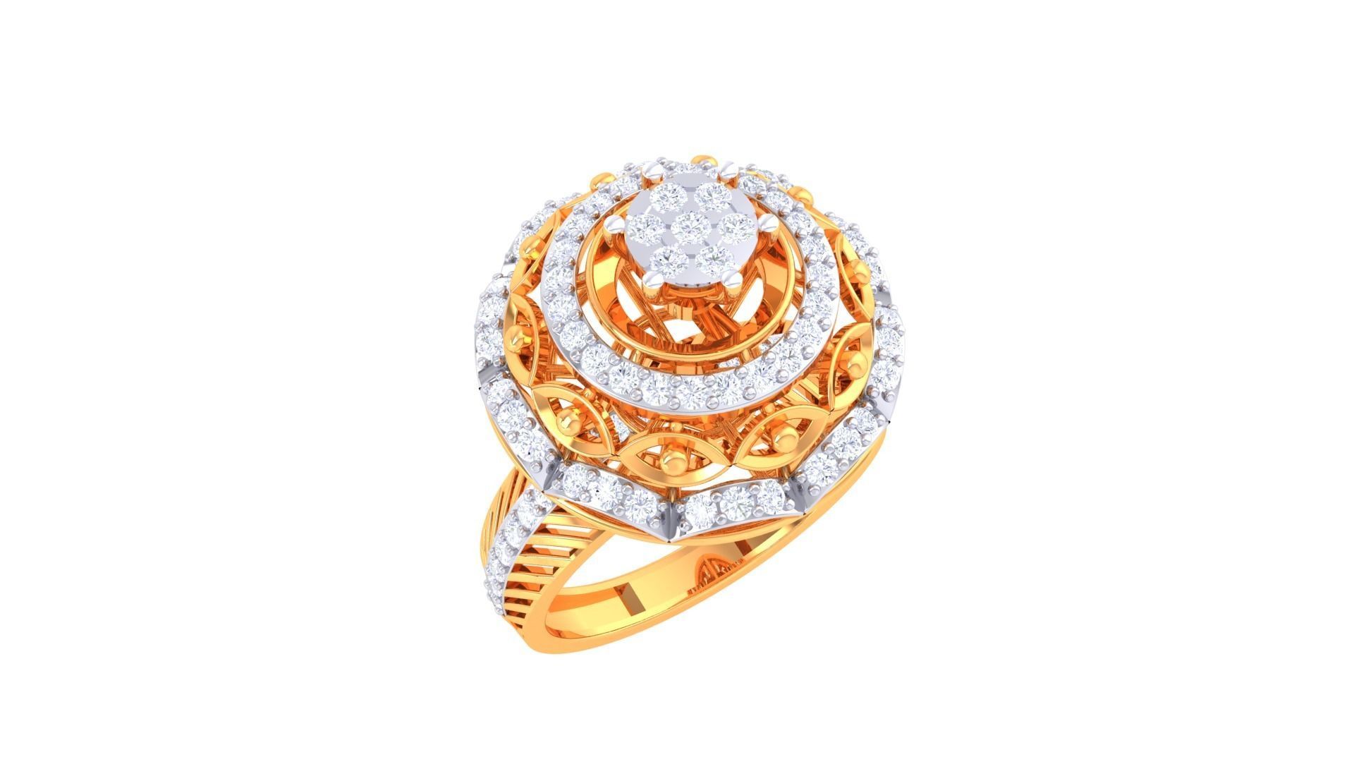 Flower High Jewelry Diamond Cocktail Ring 3dm stl obj mtl glb  3D print model_2