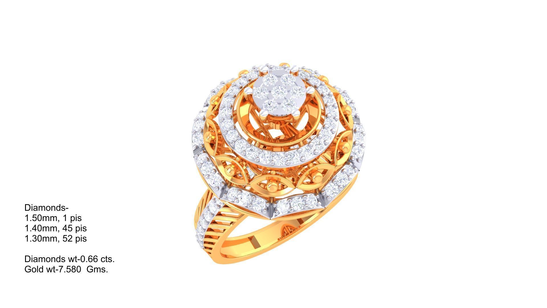 Flower High Jewelry Diamond Cocktail Ring 3dm stl obj mtl glb  3D print model_3