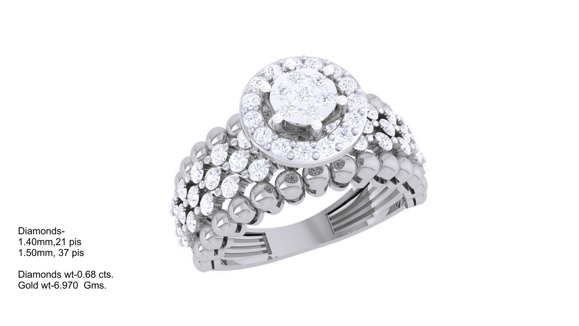 High Jewelry Diamond Cocktail Ring 3dm stl obj mtl glb  3D print model_4